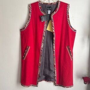 Koos | NWT Red Sleeveless Vest with Patterned Trim 1X